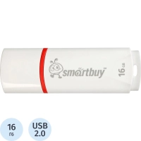 Флеш-память Smartbuy Crown, 16Gb, USB 2.0, бел, SB16GBCRW-W