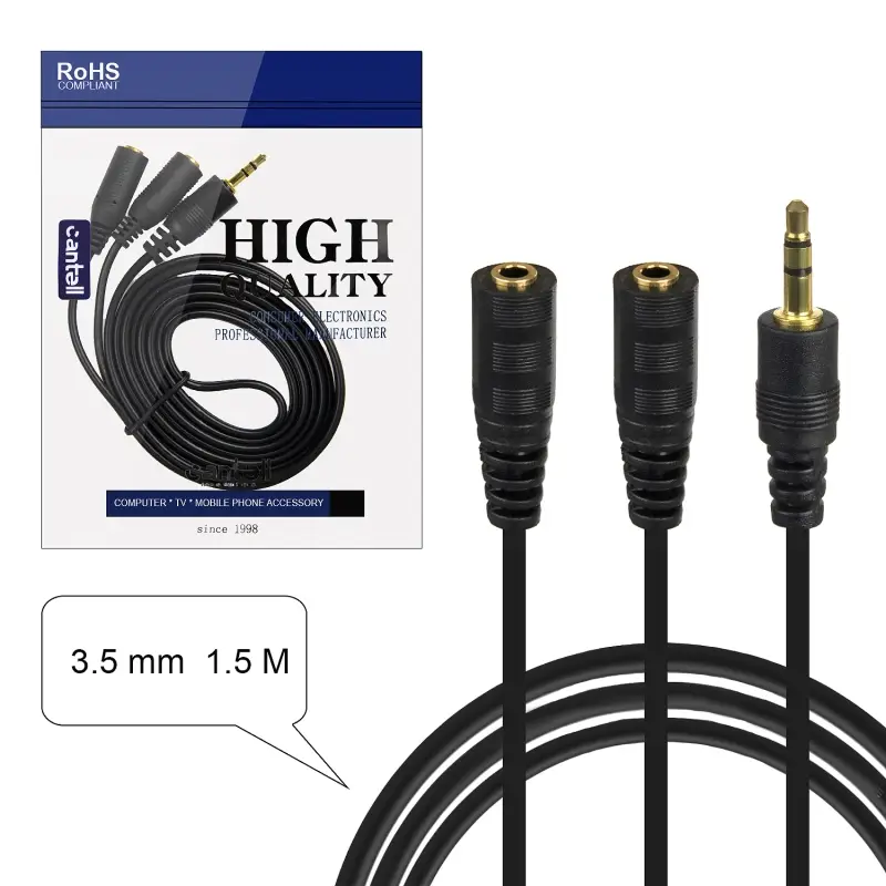 *Кабель AUX Jack 3.5mm папа\2 мама  3.5mm 1.5m