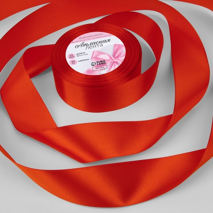 Лента атласная, 40 мм × 23 ± 1 м, цвет алый Лента атласная, 40 мм × 23 ± 1 м, цвет алый