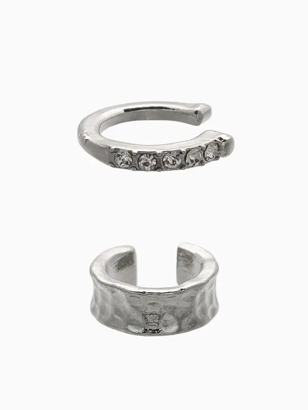 Серьги "Каффы" набор 2 шт., мятый со стразами, цвет белый в серебре