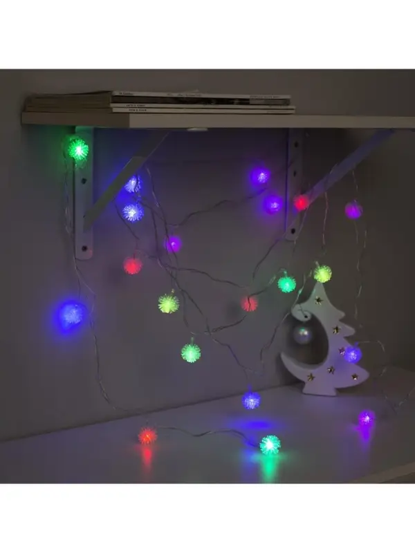 Гирлянда &laquo;Нить&raquo; 5 м с насадками &laquo;Ёжики цветные&raquo;, IP20, прозрачная нить, 20 LED, свечение мульти (RG/RB), мигание, 220 В