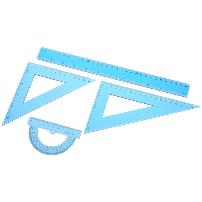 Набор чертёжный 4 предмета (линейка 30 см, угольник 19 см/ 30°, угольник 13 см/ 45°, транспортир) МИКС Набор чертёжный 4 предмета (линейка 30 см, угольник 19 см/ 30°, угольник 13 см/ 45°, транспортир) МИКС