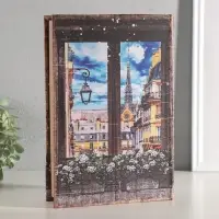 Шкатулка - книга световая &laquo;Вид на город из окна&raquo;, дерево, искусственная кожа, 28&times;19&times;6 см