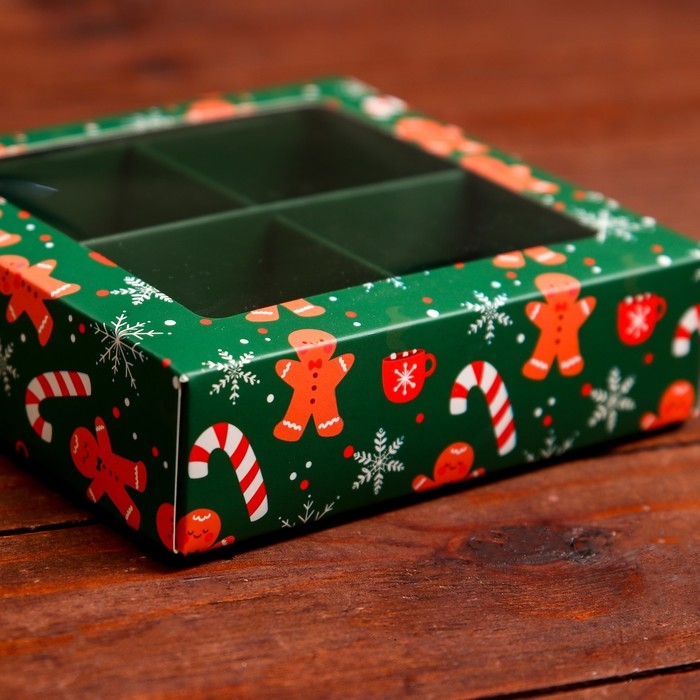 Новый год. Коробка под 4 конфеты, 12,6 х 12,6 х 3,5 Новый год. Коробка под 4 конфеты, 12,6 х 12,6 х 3,5 "Имбирный пряник" , кондитерская упаковка