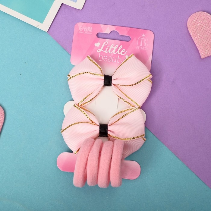 Набор для волос Набор для волос "София" (4 резинки, 2 зажима) бантик блеск, розовый