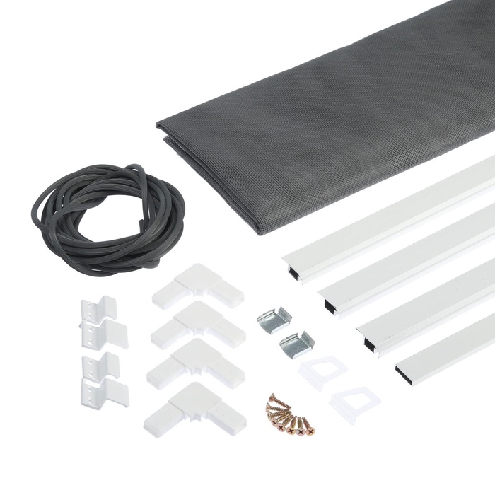 Москитная сетка на окна ТУНДРА для сам. сборки, до 2 м, сетка 2.15×1.4 м, профиль 3×2 м, белый