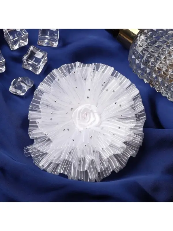 Бант для волос на резинке &laquo;Школьница&raquo;, волнушка роза полоски, d=11 см, белый