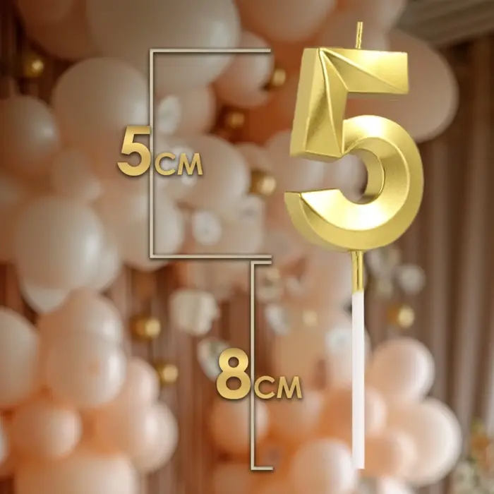 Свеча в торт на шпажке «Цифра 5», золотая, 5 см Свеча в торт на шпажке «Цифра 5», золотая, 5 см