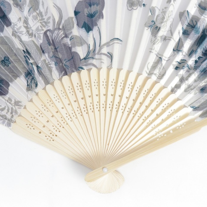 Веер бамбук, текстиль h=21 см  Веер бамбук, текстиль h=21 см "Цветы" с чехлом, чёрно-белый