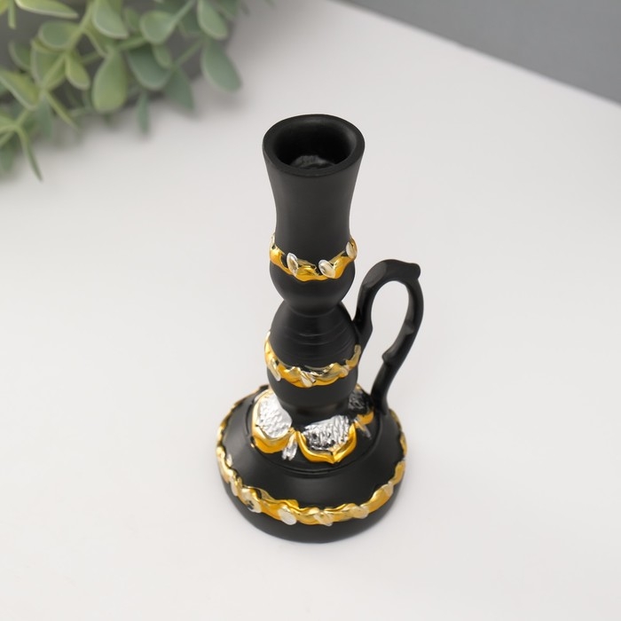 Подсвечник полистоун Подсвечник полистоун "Лампа с цветущим узором" d-2 см, чёрный 6х6х13 см