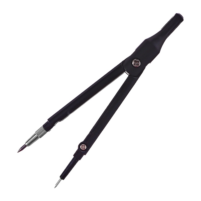 Циркуль металлический 120 мм, с колпачком, в пластиковой линейке 15 см, с запасными грифелями, МИКС