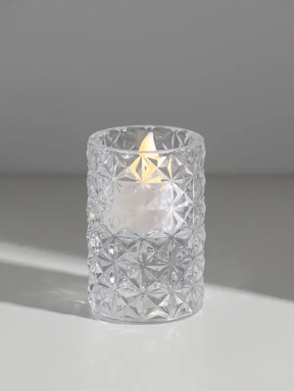 Подсвечник стекло на 1 свечу двусторонний "Морозные узоры" прозрачный d=2 см 3,5 см 5х5х8 см   10973