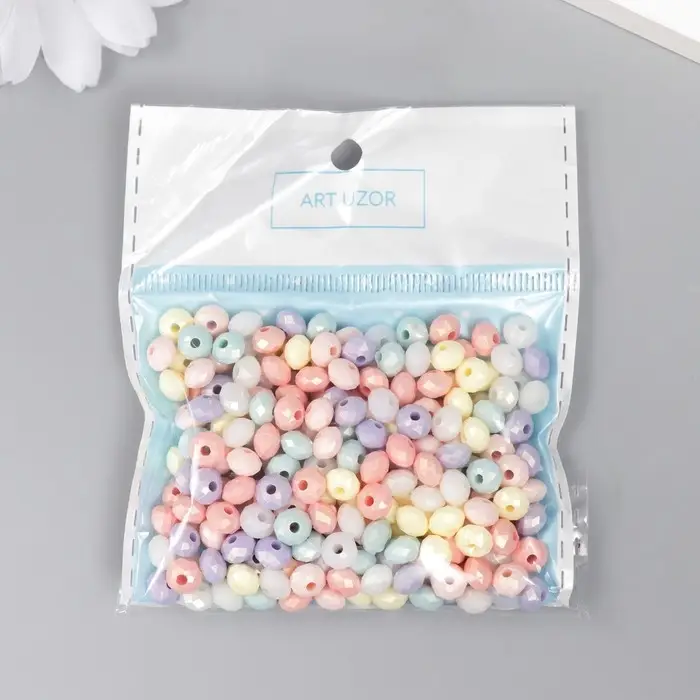 Бусины для творчества пластик Бусины для творчества пластик "Колечко кристалл с гранями" жемчужные н-р 20гр 0,4х0,6х0,6 см 78771