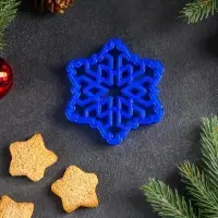 Форма для печенья новогодняя &laquo;Снежинка&raquo;, вырубка, штамп, 9.2&times;9.2&times;1.4 см, пластик, синяя
