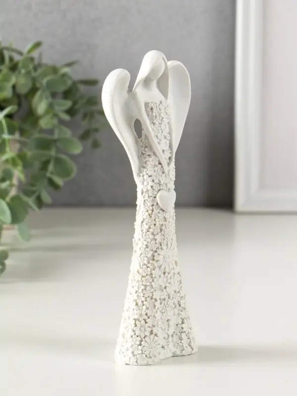 Сувенир полистоун Сувенир полистоун "Безликий ангел в цветочном белом платье с сердцем" МИКС 20 см