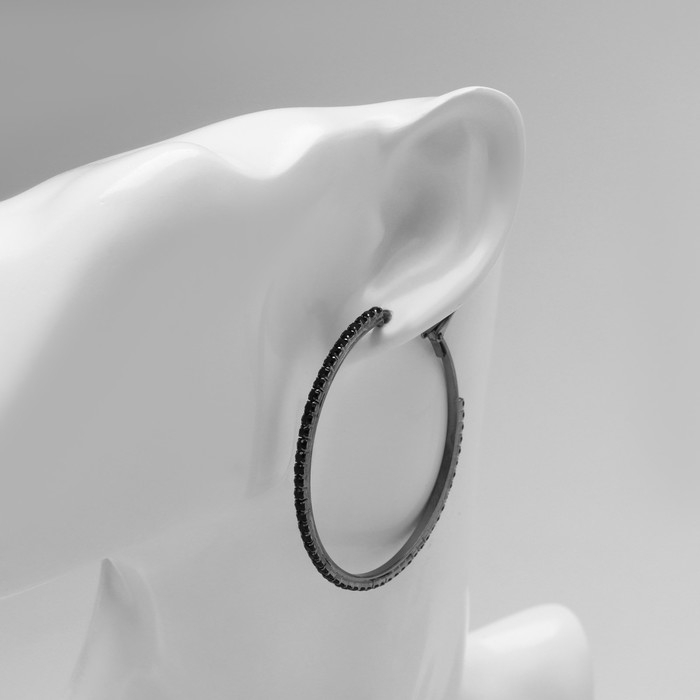 Серьги-кольца «Классика» новая d= 5 см, цвет чёрный в серебре