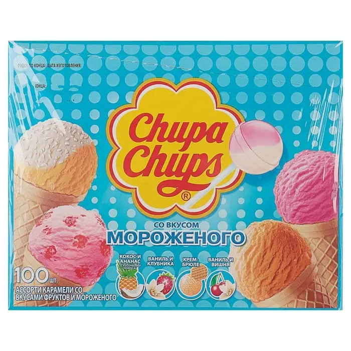 Карамель Chupa-Chups со вкусом мороженого, 12 г Карамель Chupa-Chups со вкусом мороженого, 12 г