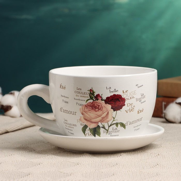 Горшок в форме чашки Горшок в форме чашки "Эмма" цветы, 19х15х10см