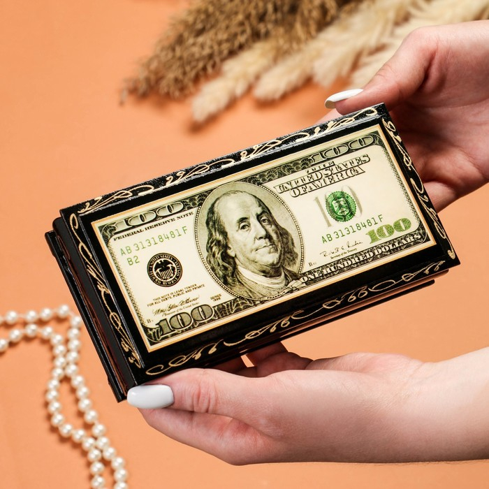 Шкатулка - купюрница «Доллар», 8,5×17 см, лаковая миниатюра Шкатулка - купюрница «Доллар», 8,5×17 см, лаковая миниатюра