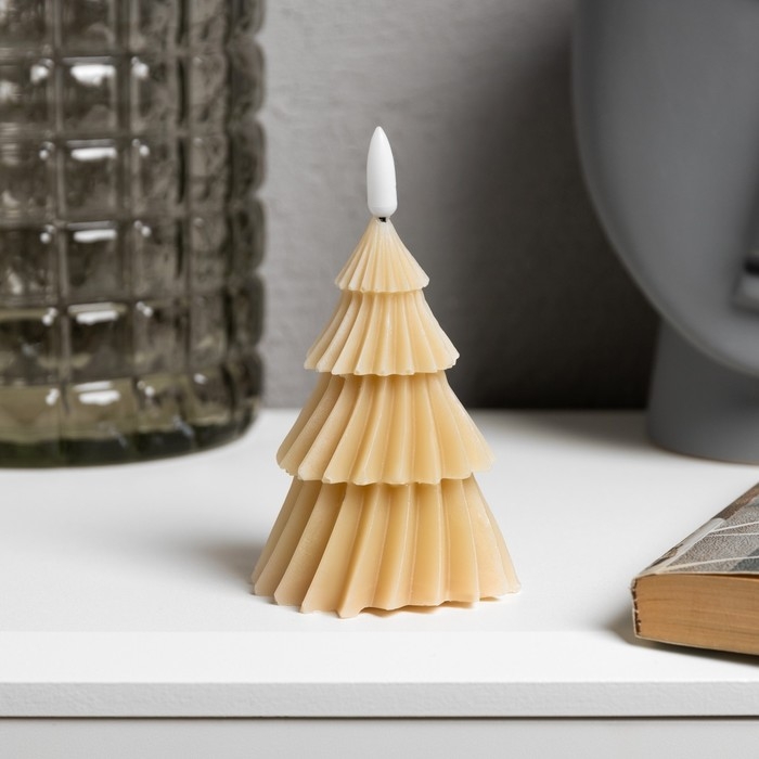 Светодиодная свеча &laquo;Ёлка бежевая&raquo; 8 &times; 14.5 &times; 8 см, воск, батарейка CR2032 (в комплекте), свечение тёплое белое