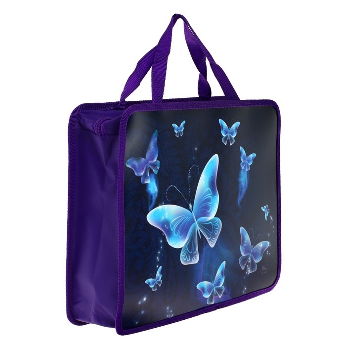 Папка с ручками А4, 330 х 260 х 75 мм, пластиковая, ручки-тесьма, Calligrata Папка с ручками А4, 330 х 260 х 75 мм, пластиковая, ручки-тесьма, Calligrata "Бабочки"