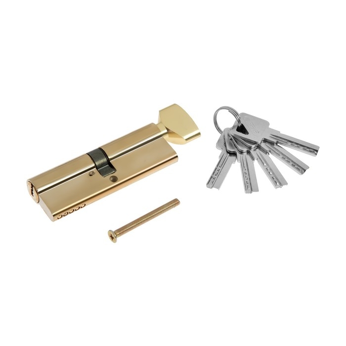 Цилиндровый механизм, 90 мм, с вертушкой, перфор. ключ, 5 ключей, цвет золото Цилиндровый механизм, 90 мм, с вертушкой, перфор. ключ, 5 ключей, цвет золото