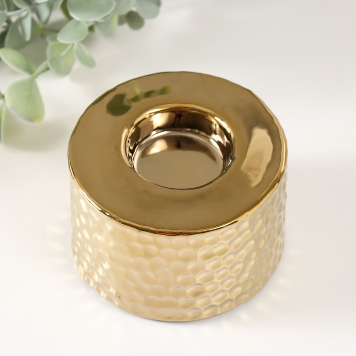 Подсвечник керамика на 1 свечу Подсвечник керамика на 1 свечу "Капли дождя на песке" d=4 см золото 9х9х6 см