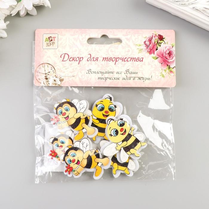 Декор для творчества дерево, войлок Декор для творчества дерево, войлок "Пчёлка" набор 6 шт 4х3,8 см