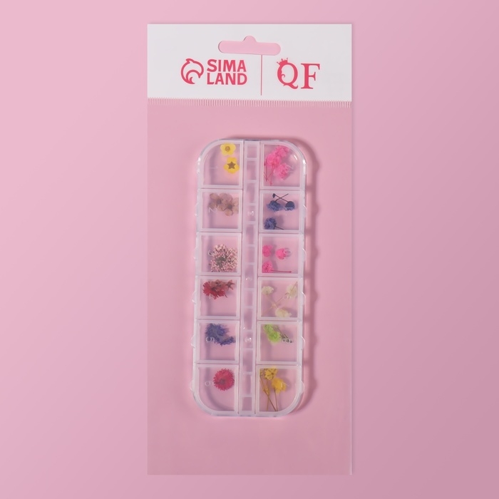 Сухоцветы для декора ногтей «Ассорти», объёмные, 12 видов, в футляре, разноцветные