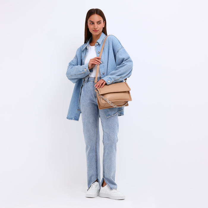 Сумка-мессенджер на клапане, 2 ремня, цвет тёмно-бежевый