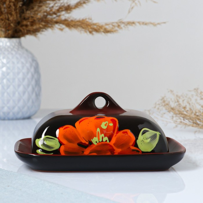 Масленка  Масленка "Псковская" 18х14х8см, мак на черном