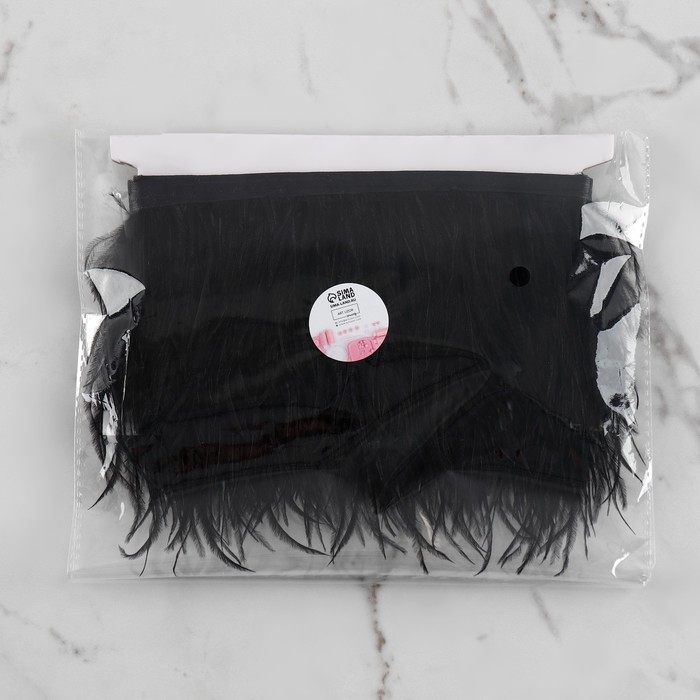 Тесьма с перьями страуса, 8-10 см, 5 ± 0,5 м, цвет чёрный Тесьма с перьями страуса, 8-10 см, 5 ± 0,5 м, цвет чёрный