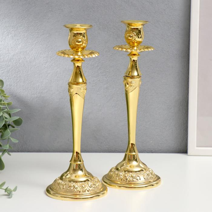 Подсвечник металл  Подсвечник металл "Касиопея" набор 2 шт цвет золото 26х9,5х9,5 см