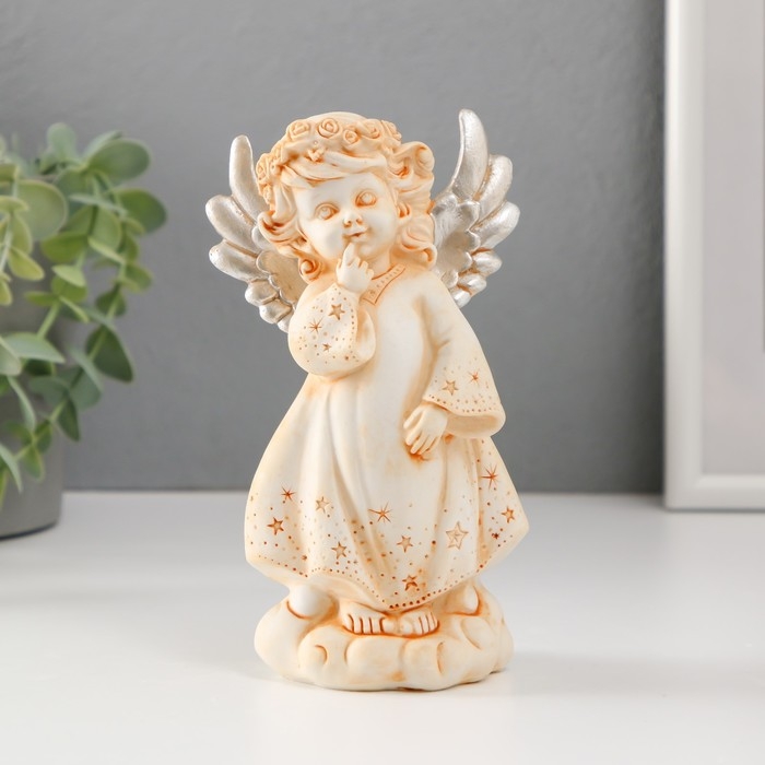 Сувенир полистоун  Сувенир полистоун "Ангел в звёздном платье и венке с серебристыми крыльями" МИКС 15,3 см