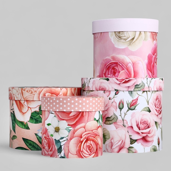 Набор шляпных коробок для цветов 4 в 1, упаковка подарочная, «Нежность», 20 х 17,5 - 16 х 14 см Набор шляпных коробок для цветов 4 в 1, упаковка подарочная, «Нежность», 20 х 17,5 - 16 х 14 см