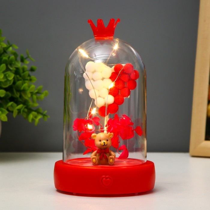 Ночник колба Ночник колба "Мишка" LED от батареек 3хААА красный 9,5х9,5х16 см RISALUX