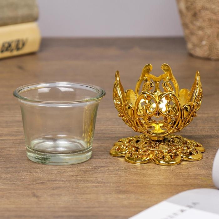 Подсвечник стекло 1 свеча Подсвечник стекло 1 свеча "Узор", цвет золотистый
