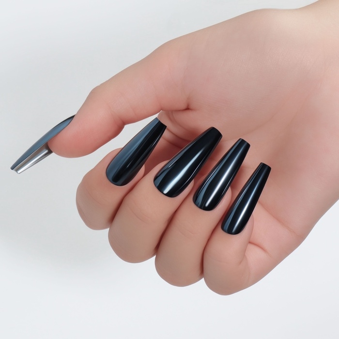 Накладные ногти, 12 шт, с клеевыми пластинами, форма балерина, матовый/хромированный, цвет изумрудный Накладные ногти, 12 шт, с клеевыми пластинами, форма балерина, матовый/хромированный, цвет изумрудный