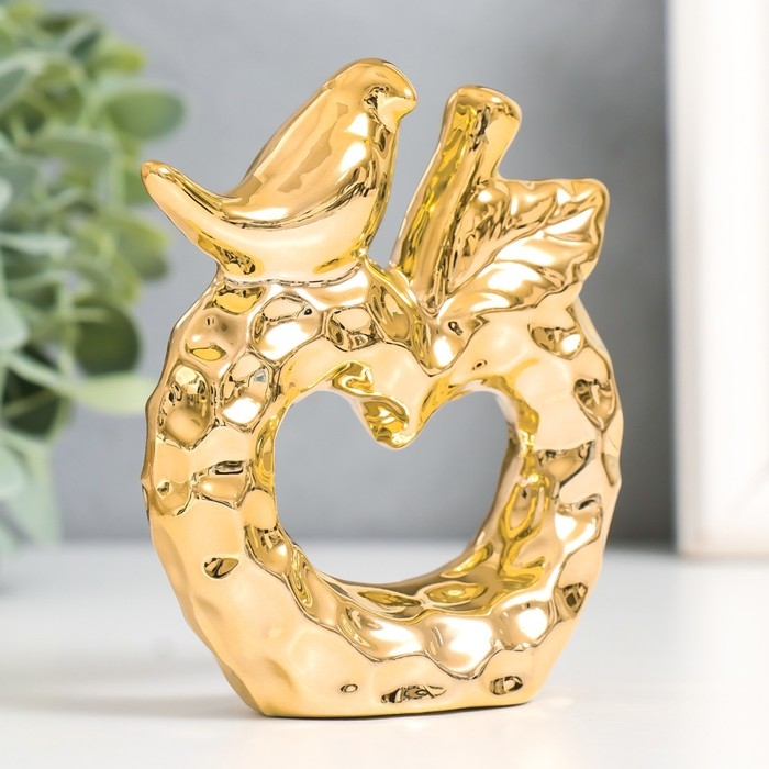 Сувенир керамика Сувенир керамика "Птица на яблоке" золото 10,3х3,3х10,3 см