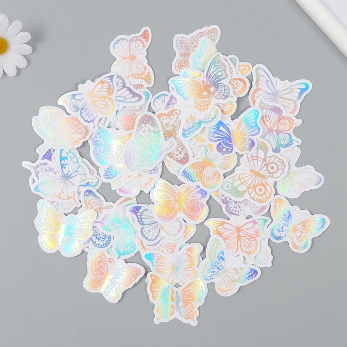 Наклейка пластик Наклейка пластик "Голография. Бабочки" набор 38 шт 13х11,5х0,5 см
