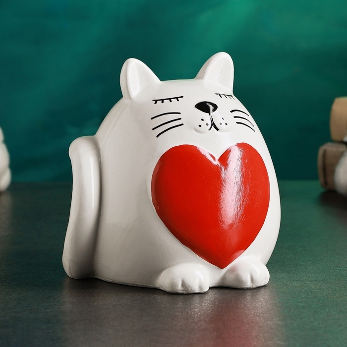 Копилка Копилка "Круглый кот с сердцем" белый, 14см