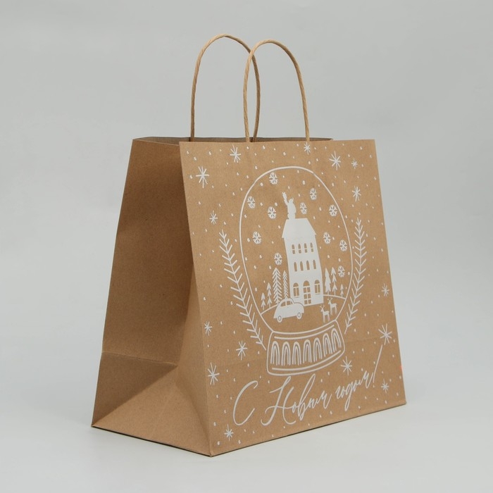 Пакет подарочный новогодний крафтовый Happy New Year, 32 х 28 х 15 см, Новый год Пакет подарочный новогодний крафтовый Happy New Year, 32 х 28 х 15 см, Новый год