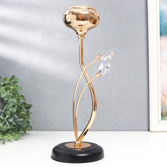 Подсвечник металл, стекло на 1 свечу Подсвечник металл, стекло на 1 свечу "Паола" d-5 см, золото 11,5х11,5х32,5 см