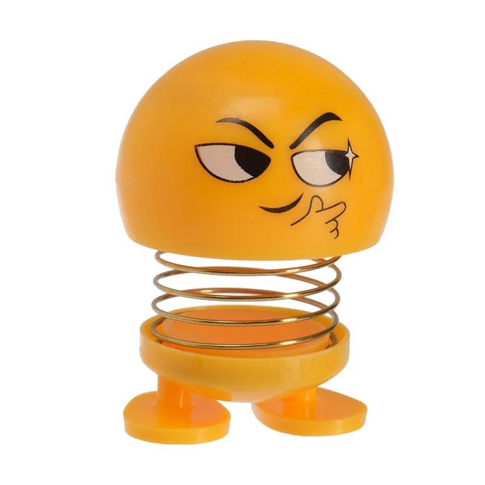 Смайл на пружинке, на панель в авто, хитрый, желтый Смайл на пружинке, на панель в авто, хитрый, желтый