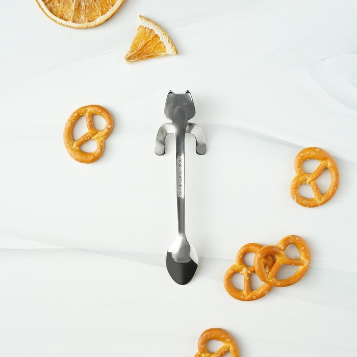 Ложка чайная из нержавеющей стали Magistro «Котик», длина 11,5 см, цвет серебряный Ложка чайная из нержавеющей стали Magistro «Котик», длина 11,5 см, цвет серебряный