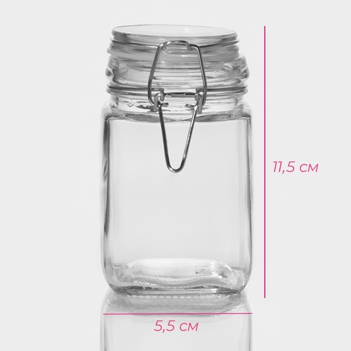 Банка стеклянная для сыпучих продуктов Доляна &laquo;Квадрат&raquo;, 300 мл, 5,5&times;11,5 см, с бугельным замком