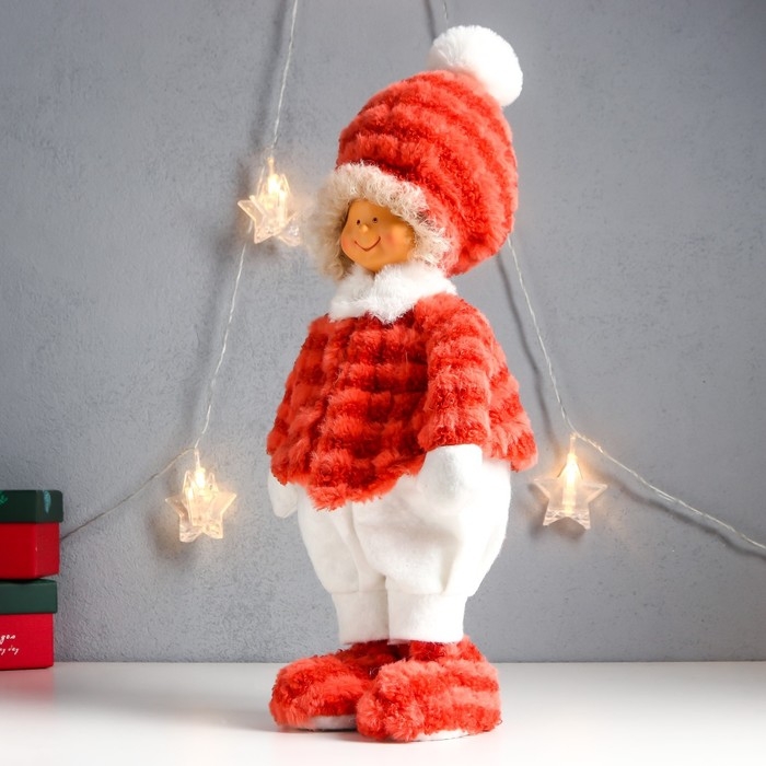 Кукла интерьерная Кукла интерьерная "Мальчишка-пухляш в шапке с бомбошкой, меховой наряд" 43х20х11 см