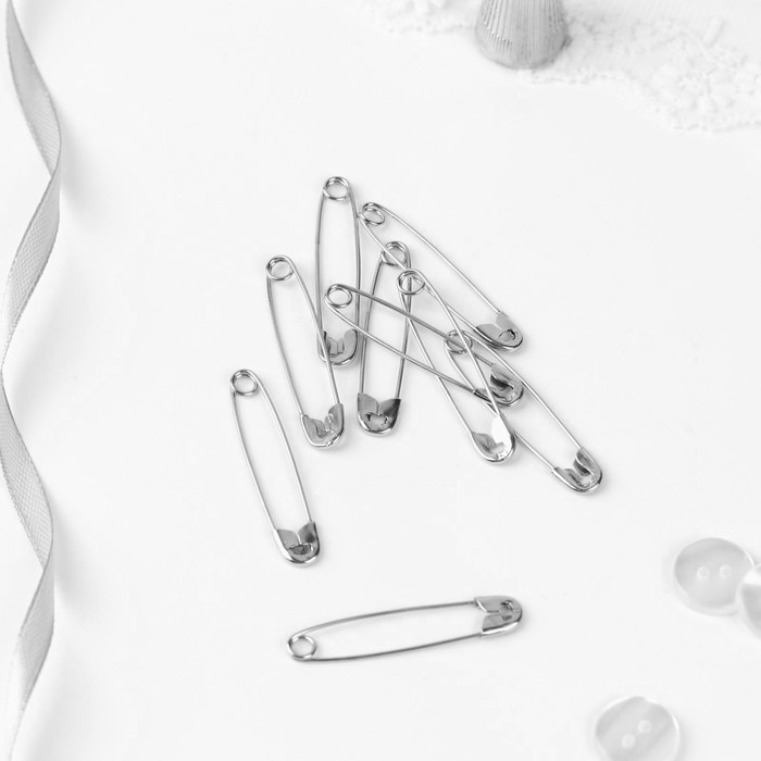 Булавки английские, 44 мм, 10 шт, цвет никель Булавки английские, 44 мм, 10 шт, цвет никель