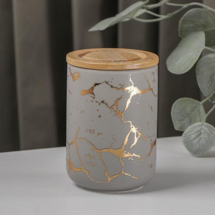 Банка для хранения сыпучих продуктов Gold, 350 мл, 8&times;12 см, керамическая, цвет серый