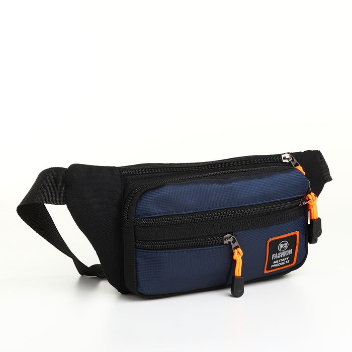 Поясная сумка на молнии, 3 наружных кармана, цвет синий/чёрный Поясная сумка на молнии, 3 наружных кармана, цвет синий/чёрный